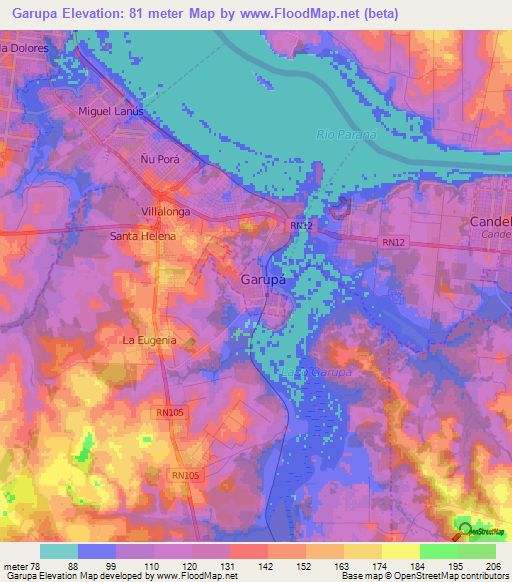 Garupa,Argentina Elevation Map