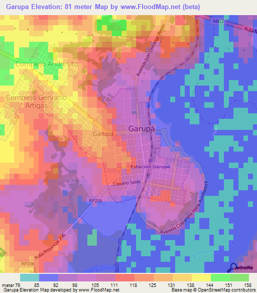 Garupa,Argentina Elevation Map