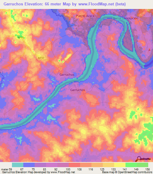 Garruchos,Argentina Elevation Map