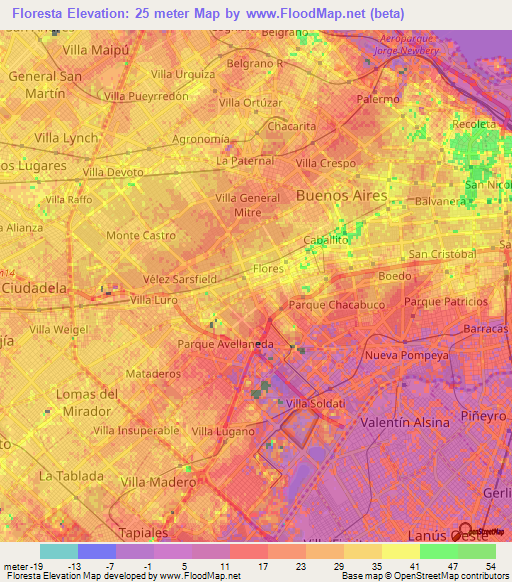 Floresta,Argentina Elevation Map