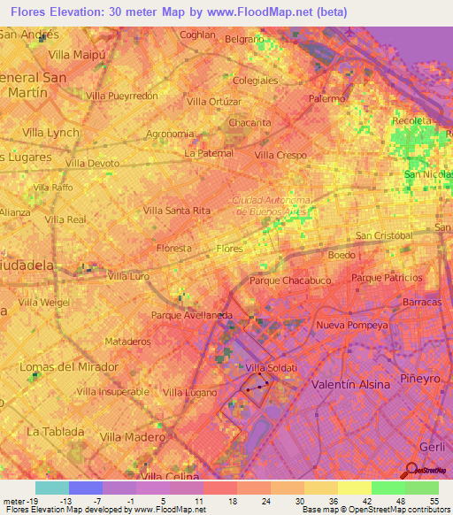 Flores,Argentina Elevation Map