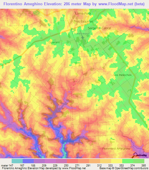 Florentino Ameghino,Argentina Elevation Map