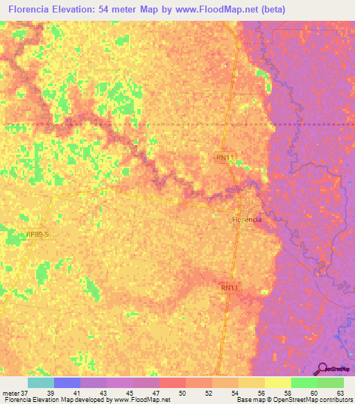 Florencia,Argentina Elevation Map