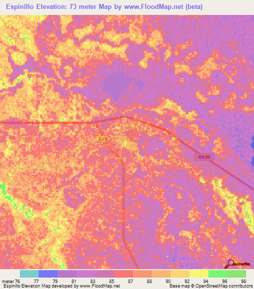 Espinillo,Argentina Elevation Map