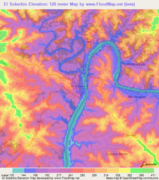El Soberbio,Argentina Elevation Map