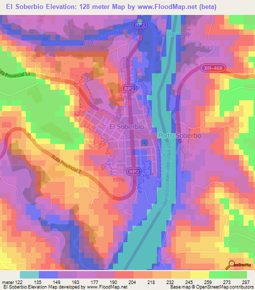 El Soberbio,Argentina Elevation Map