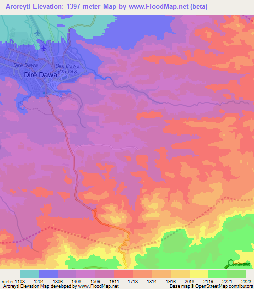 Aroreyti,Ethiopia Elevation Map