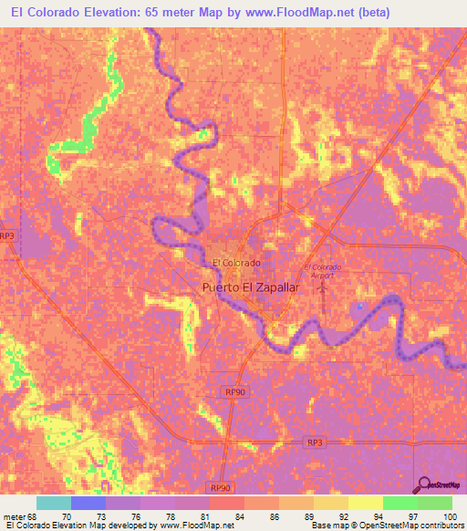 El Colorado,Argentina Elevation Map