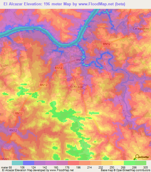El Alcazar,Argentina Elevation Map