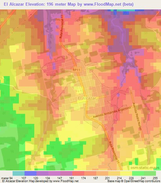 El Alcazar,Argentina Elevation Map