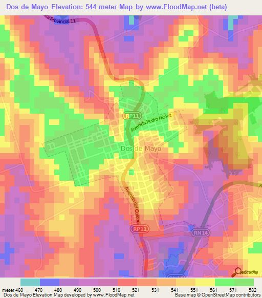 Dos de Mayo,Argentina Elevation Map