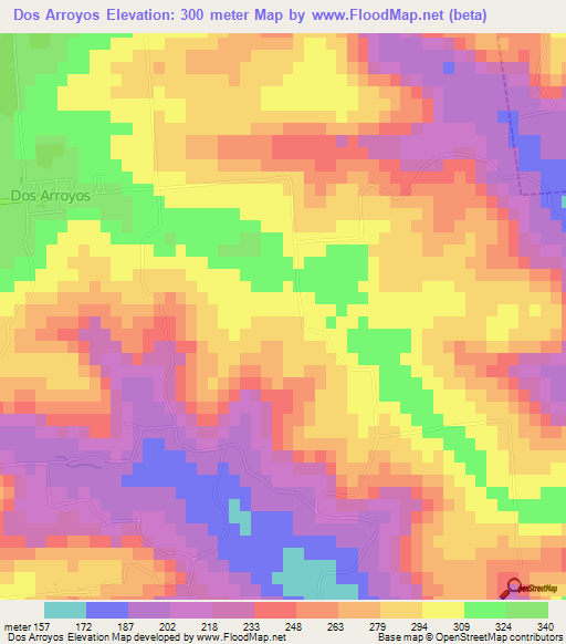 Dos Arroyos,Argentina Elevation Map