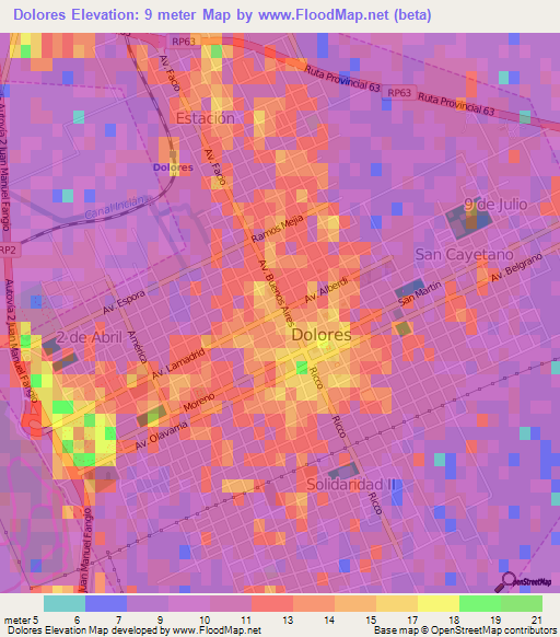 Dolores,Argentina Elevation Map
