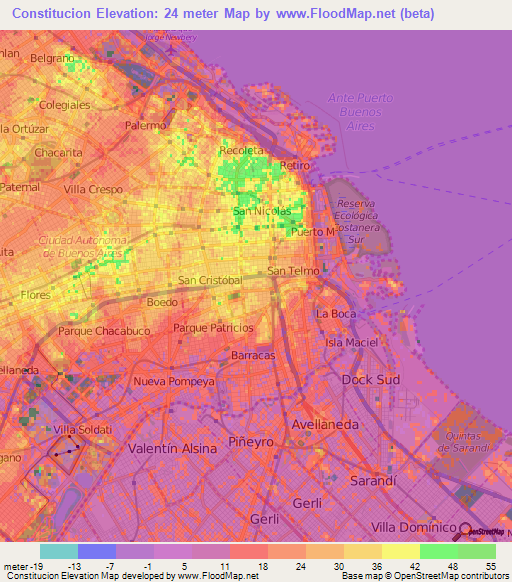 Constitucion,Argentina Elevation Map
