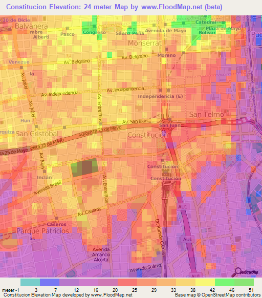 Constitucion,Argentina Elevation Map