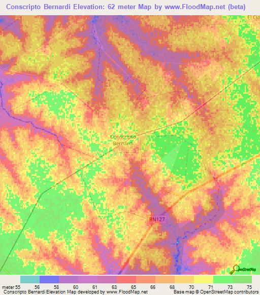 Conscripto Bernardi,Argentina Elevation Map