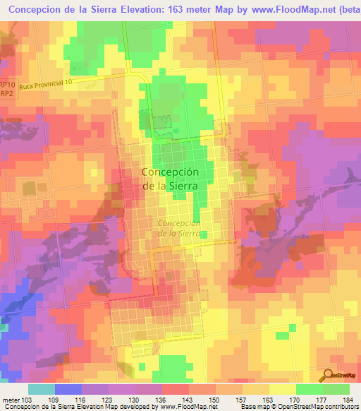 Concepcion de la Sierra,Argentina Elevation Map