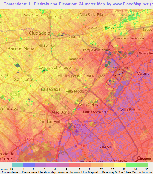 Comandante L. Piedrabuena,Argentina Elevation Map