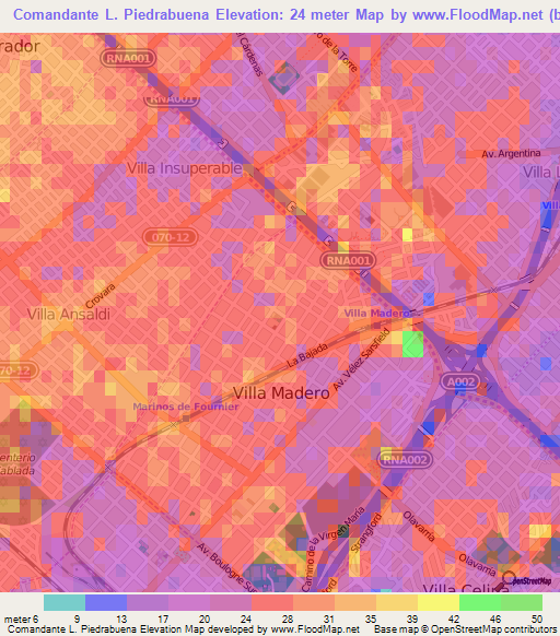 Comandante L. Piedrabuena,Argentina Elevation Map