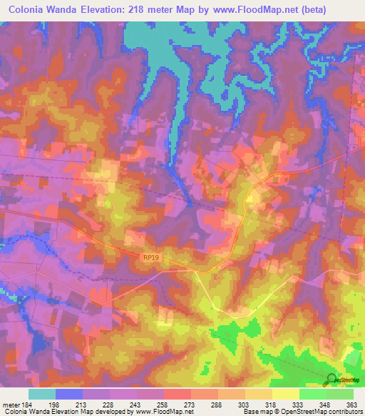 Colonia Wanda,Argentina Elevation Map
