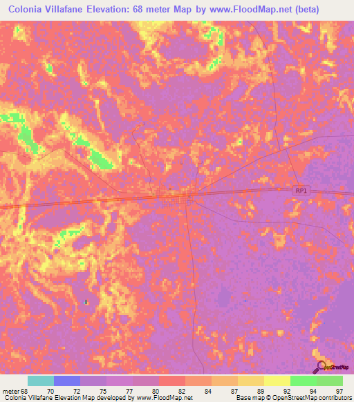 Colonia Villafane,Argentina Elevation Map