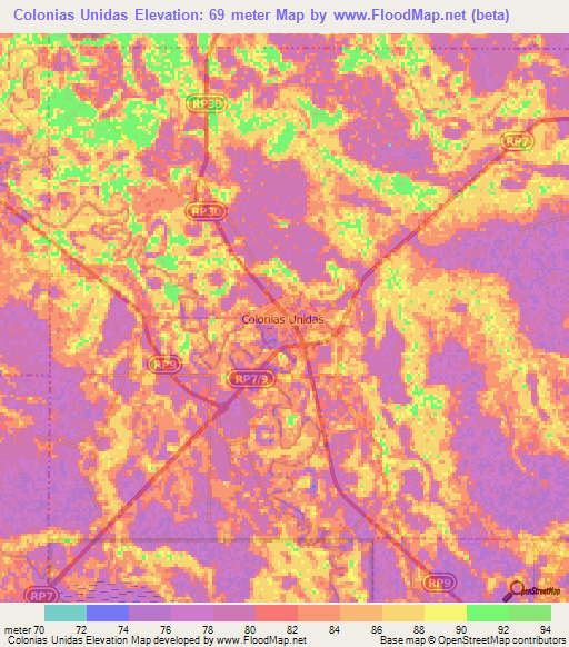 Colonias Unidas,Argentina Elevation Map