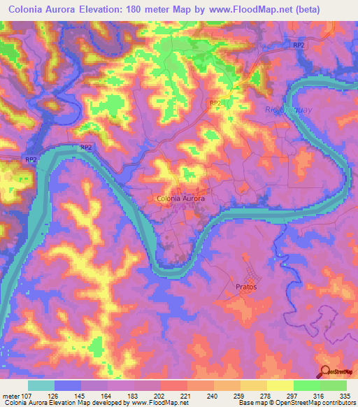 Colonia Aurora,Argentina Elevation Map