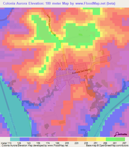 Colonia Aurora,Argentina Elevation Map