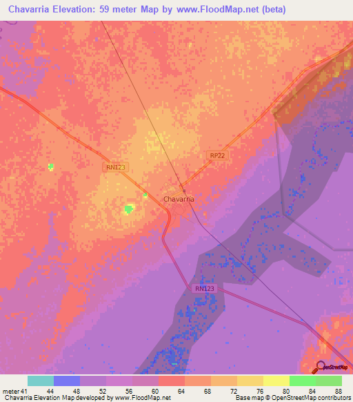 Chavarria,Argentina Elevation Map