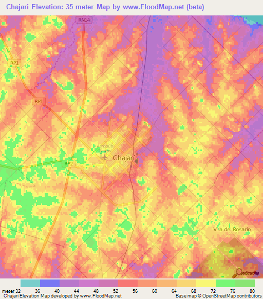 Chajari,Argentina Elevation Map