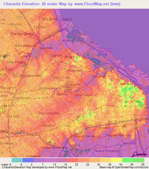 Chacarita,Argentina Elevation Map
