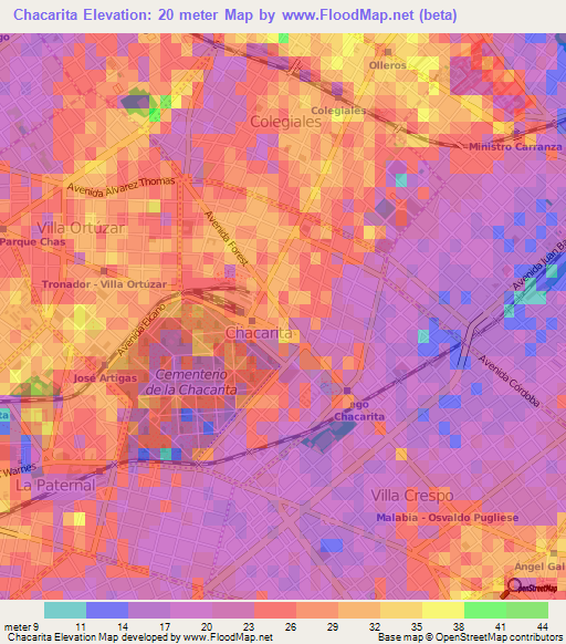 Chacarita,Argentina Elevation Map