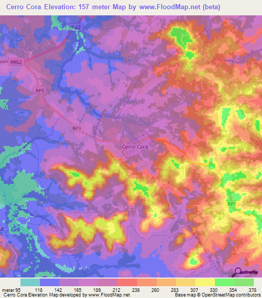 Cerro Cora,Argentina Elevation Map