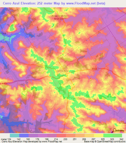 Cerro Azul,Argentina Elevation Map