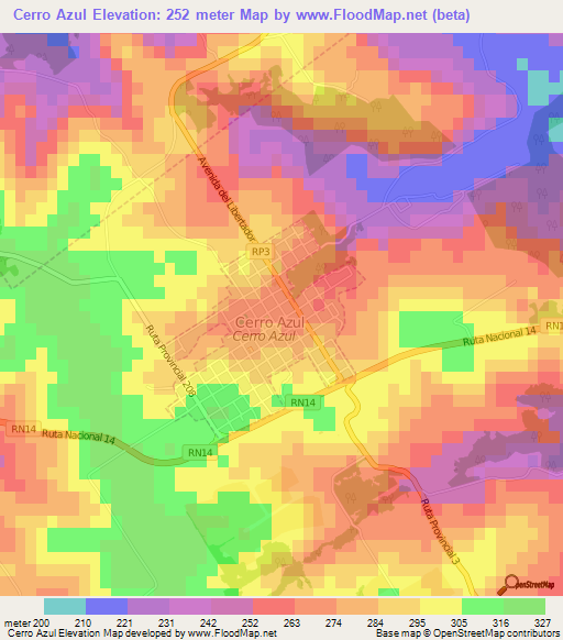 Cerro Azul,Argentina Elevation Map