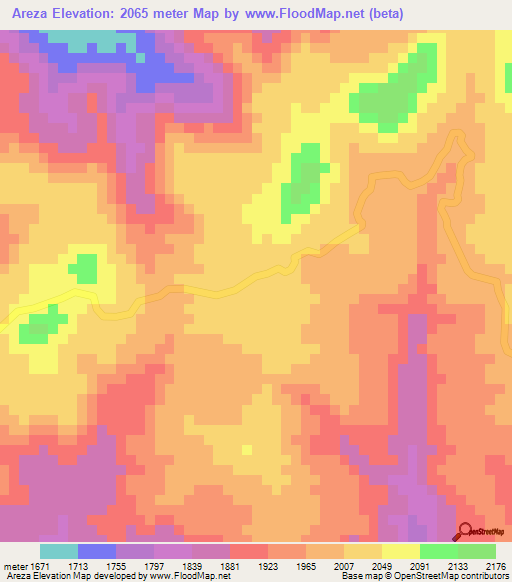Areza,Eritrea Elevation Map