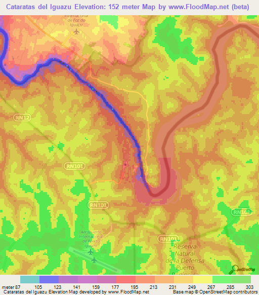 Cataratas del Iguazu,Argentina Elevation Map