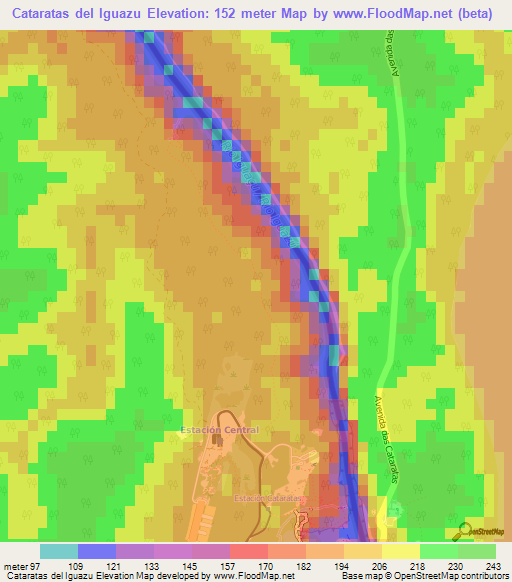 Cataratas del Iguazu,Argentina Elevation Map
