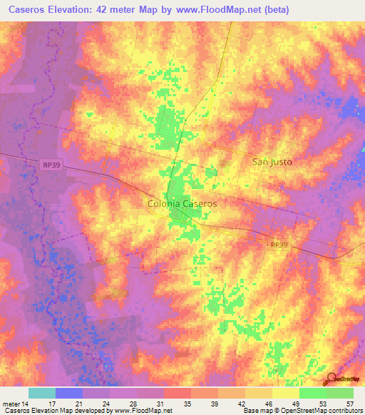 Caseros,Argentina Elevation Map