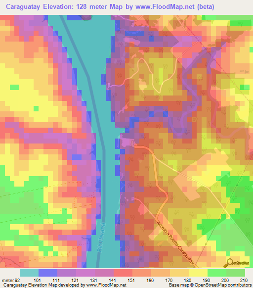 Caraguatay,Argentina Elevation Map