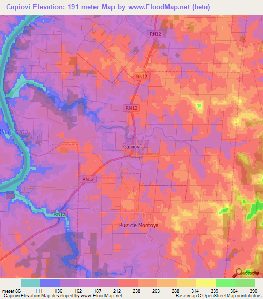 Capiovi,Argentina Elevation Map