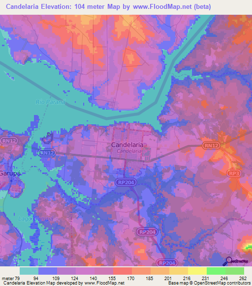 Candelaria,Argentina Elevation Map