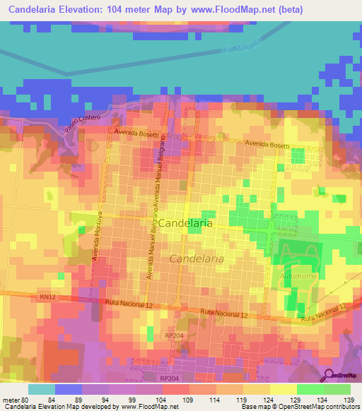 Candelaria,Argentina Elevation Map