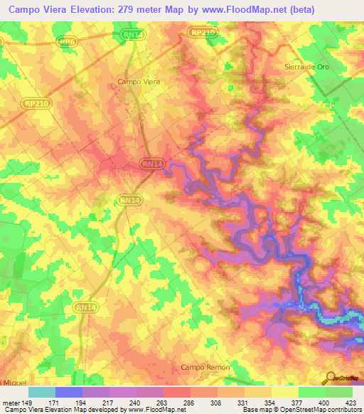 Campo Viera,Argentina Elevation Map