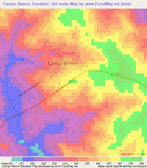 Campo Ramon,Argentina Elevation Map