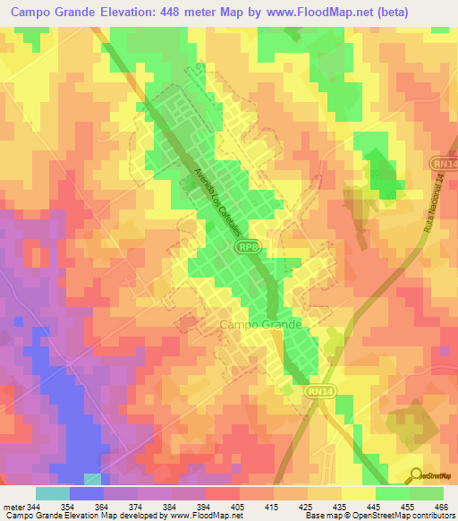 Campo Grande,Argentina Elevation Map