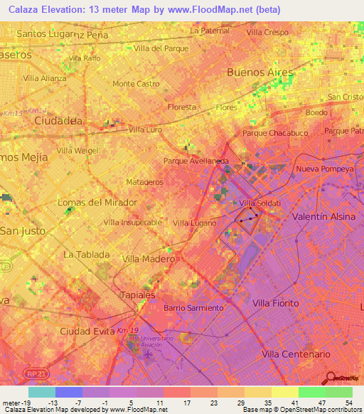 Calaza,Argentina Elevation Map