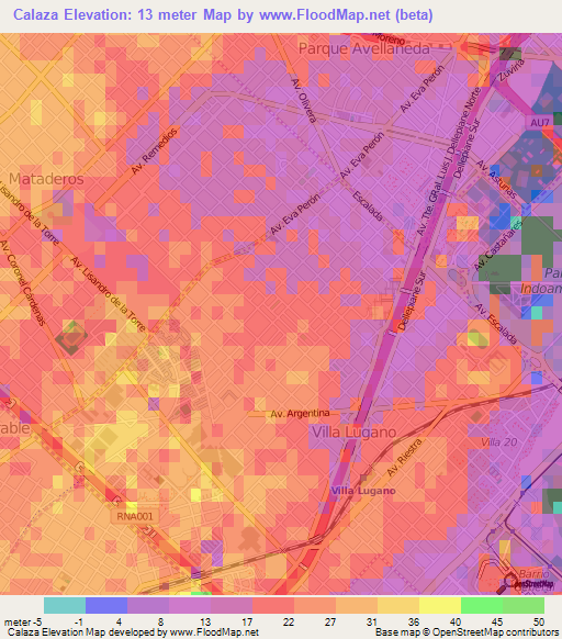 Calaza,Argentina Elevation Map