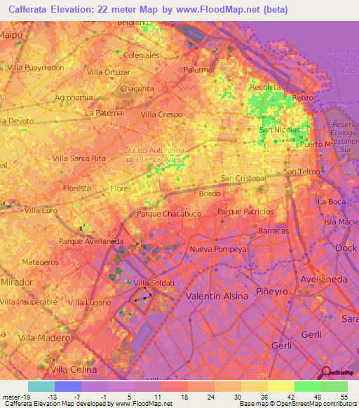 Cafferata,Argentina Elevation Map