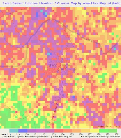 Cabo Primero Lugones,Argentina Elevation Map
